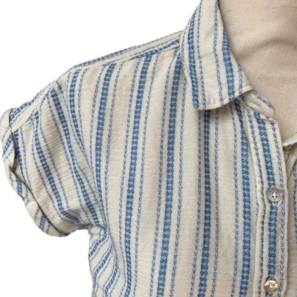 Faherty Avery Organic Cotton Gauze Camp Shirt Blue White Stripe XS - Picture 4 of 14